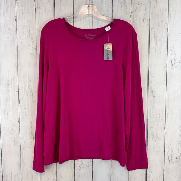 NWT Chico's Wild Fuchsia Pink Neveah Long Sleeve Stretch Top Size 2 / Large 12 - Picture 1 of 13